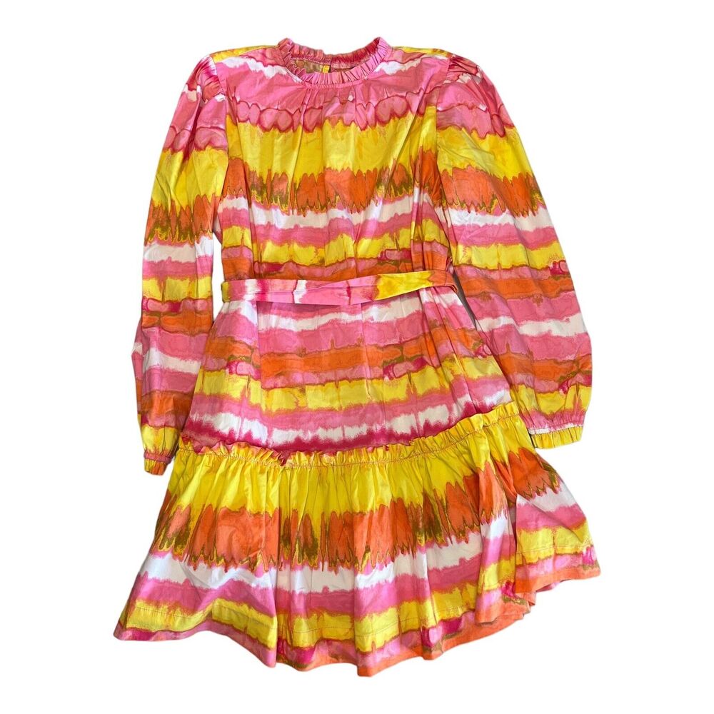 Scoop Tiered Mini Dress Medium (8-10) Peasant Ruffle Tie Die Stripe Boho - Picture 2 of 5